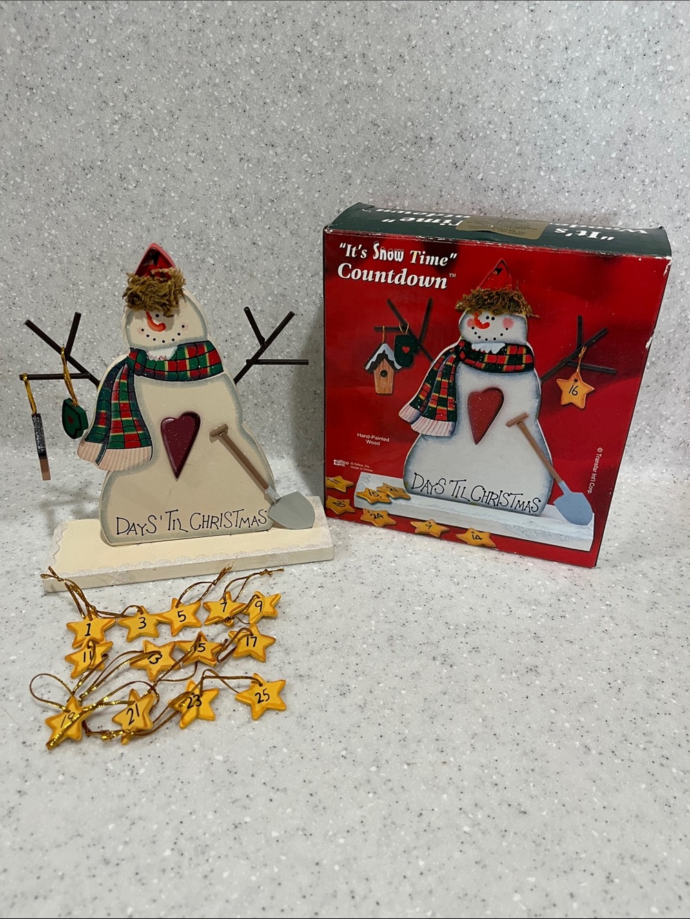 Snowman Countdown To Christmas Wood Figurine Cottagecore Granny Core Decor W/box